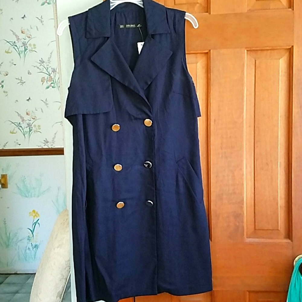 Navy Blue Tux Trench Double Sleeveless Dress